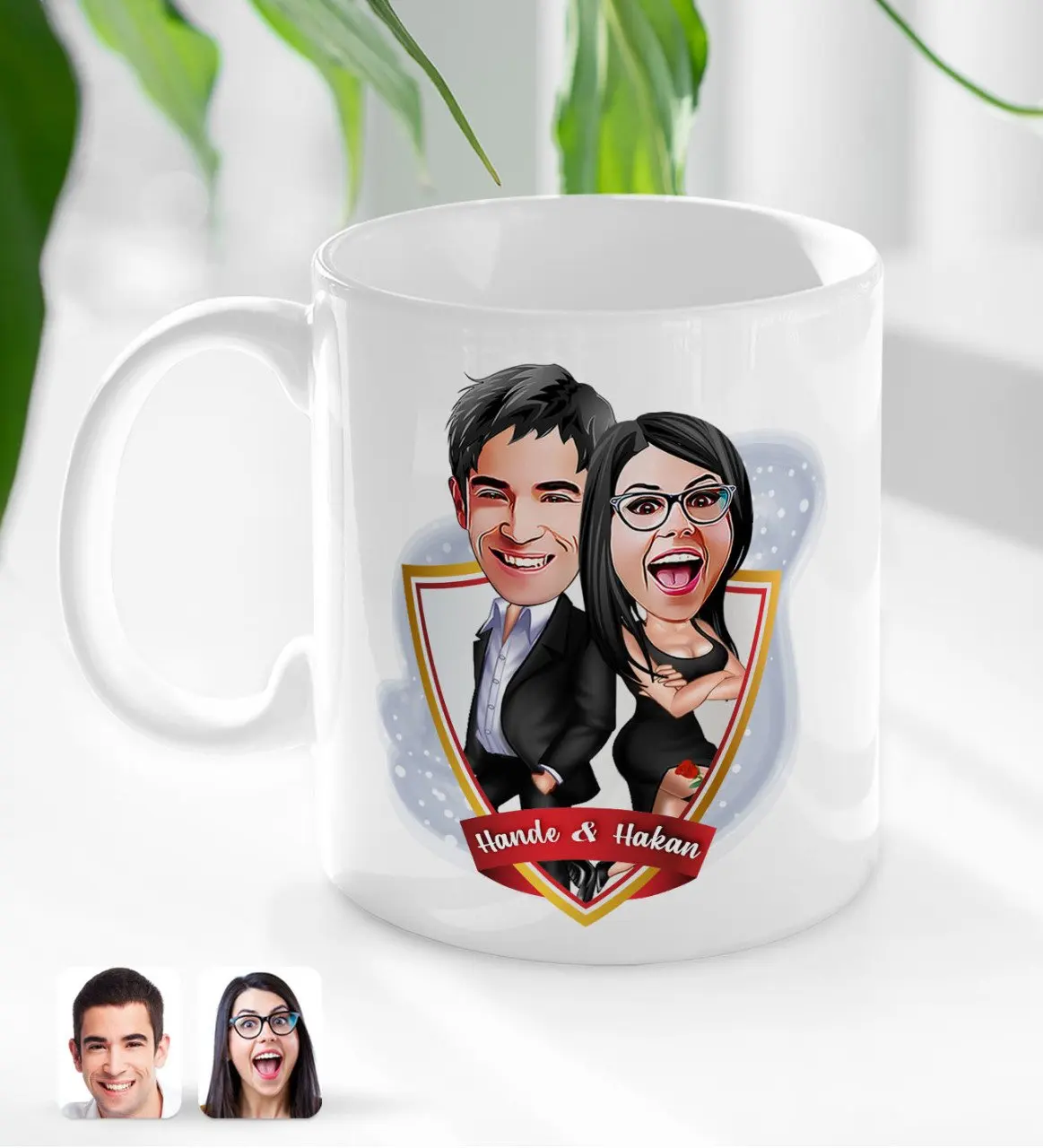 

Персонализированная карикатура на День святого Валентина с белой чашкой