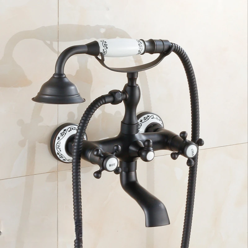 Bathroom Shower Head Full Copper Antique Handheld Set Bathtub Black Bronze Brushed Faucet |
