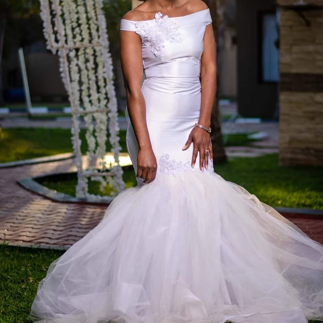

African Wedding Dresses Mermaid Plus Size Bridal Gowns Off The Shoulder Satin Vestidos