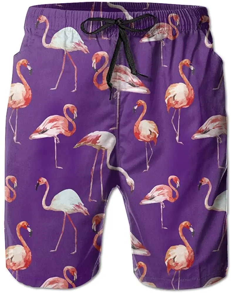 

Board Shorts Flamingos And Grass Men's Quick Dry Swim Trunks Beach Shorts
