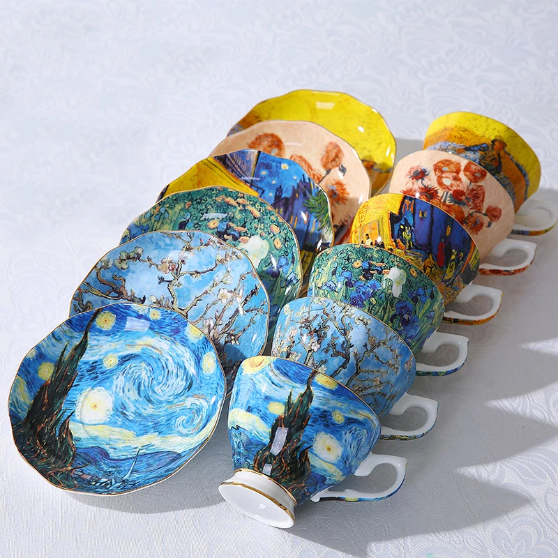 

The New Van Gogh Art Painting Coffee Mugs The Starry Night Sunflowers The Sower Irises Saint-Remy Coffee Tea Cups