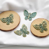 4pcslot verdigris patina butterfly hollow carved flower charms pendant for diy necklace wind chime jewelry making accessories