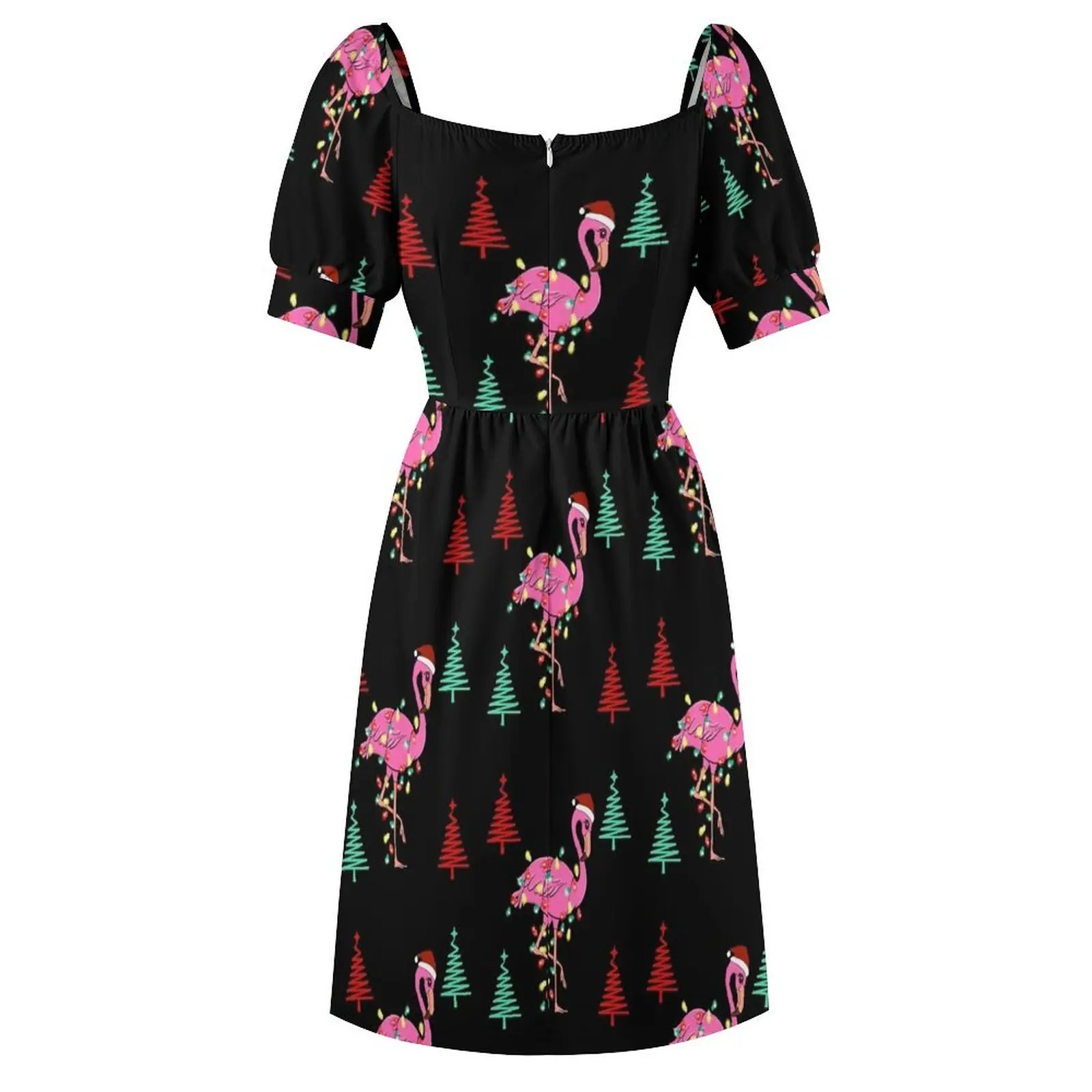 Тропические рождественские огни Санта-Розовый Фламинго Платье с короткими