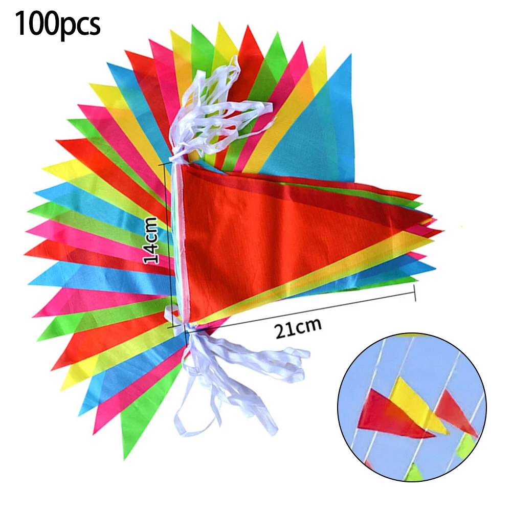 

50m 100 Flags Multicolored Triangle Flags Bunting Banner Pennant Festival Outdoor Decoration Garland Festival Party Holiday