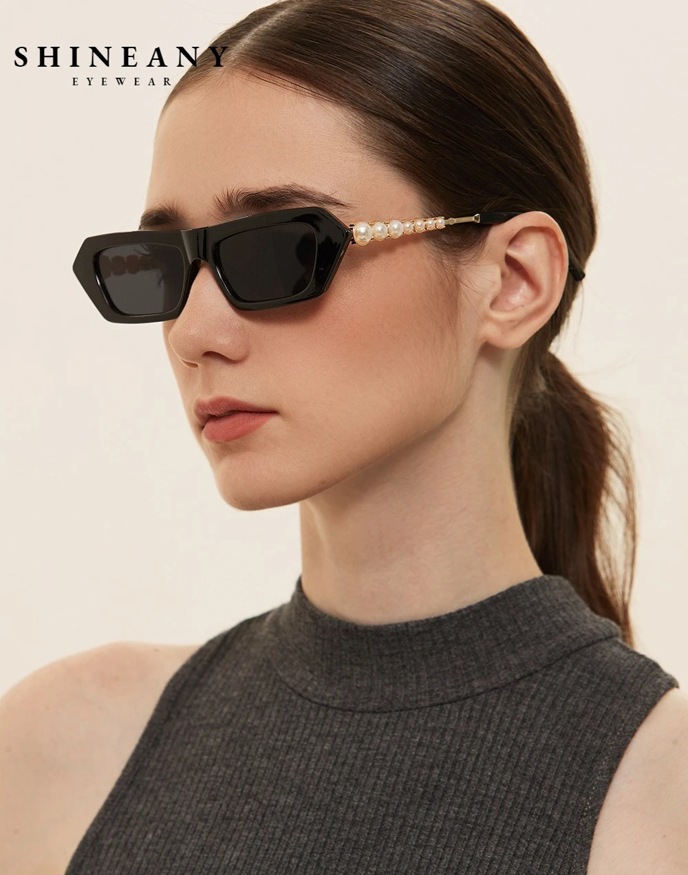 

【SHINEANY】2022 Small Square Retro Sun Glasses Korean Metallic Pearl Sunglasses Women Eyewear Brand Designer Fashion Shades UV400