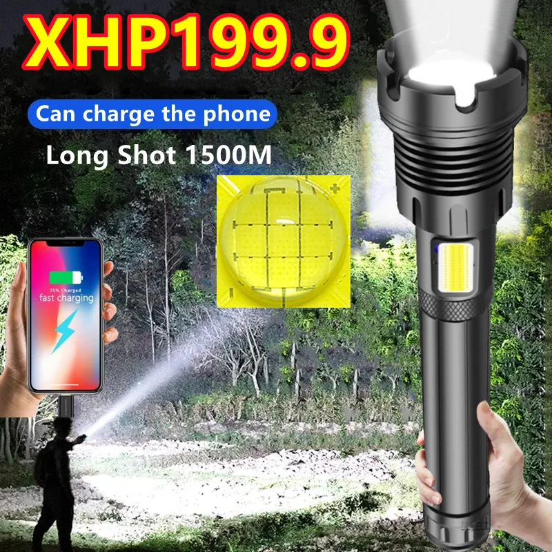 

NEWEST XHP199 LED Super Bright COB Flashlight USB Rechargeable XHP70.2 XHP50 Zoom Torch Lantern Use 5000mAh 18650 26650 Battery