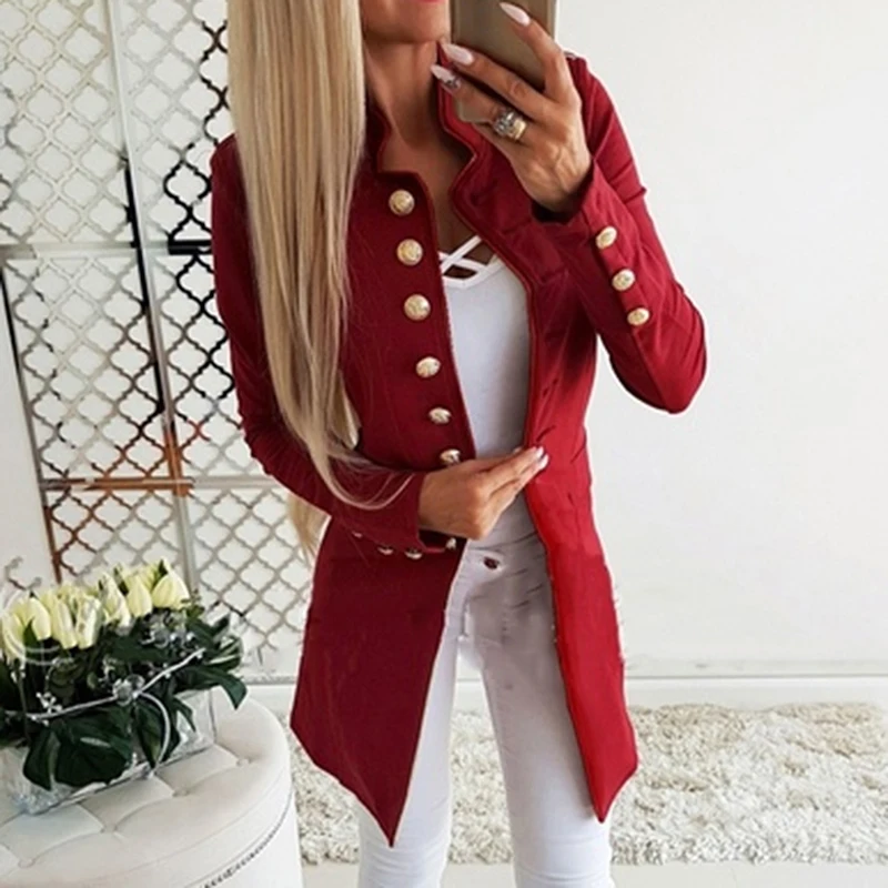 Women Casual Single Breasted Pocket Women Long Jackets Elegant Long Sleeve Blazer Outerwear 2021 New Autumn Winter Suit Blazer
