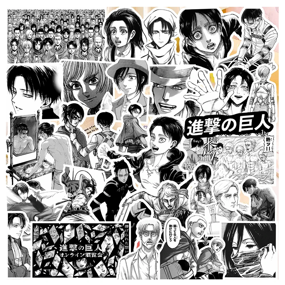 

10/30/70Pcs Black White Anime Attack on Titan Stickers Eren Jaeger Levi Decals Toy Cool DIY Motorcycle Skateboard Kids Sticker