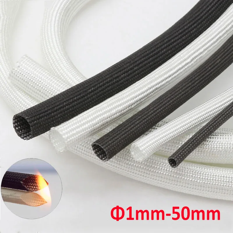 

5Meters white/ black 600 Deg.C High Temperature Chemical Glass Fiber Tube Fiberglass Sleeving Braided Fiberglass