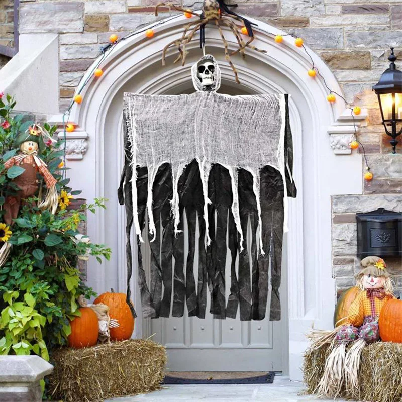 

10pcs/lot Halloween Garden decoration Skeleton Head gauze hanging ghost Horror Haunted Decor house costume Doll toys Party Props