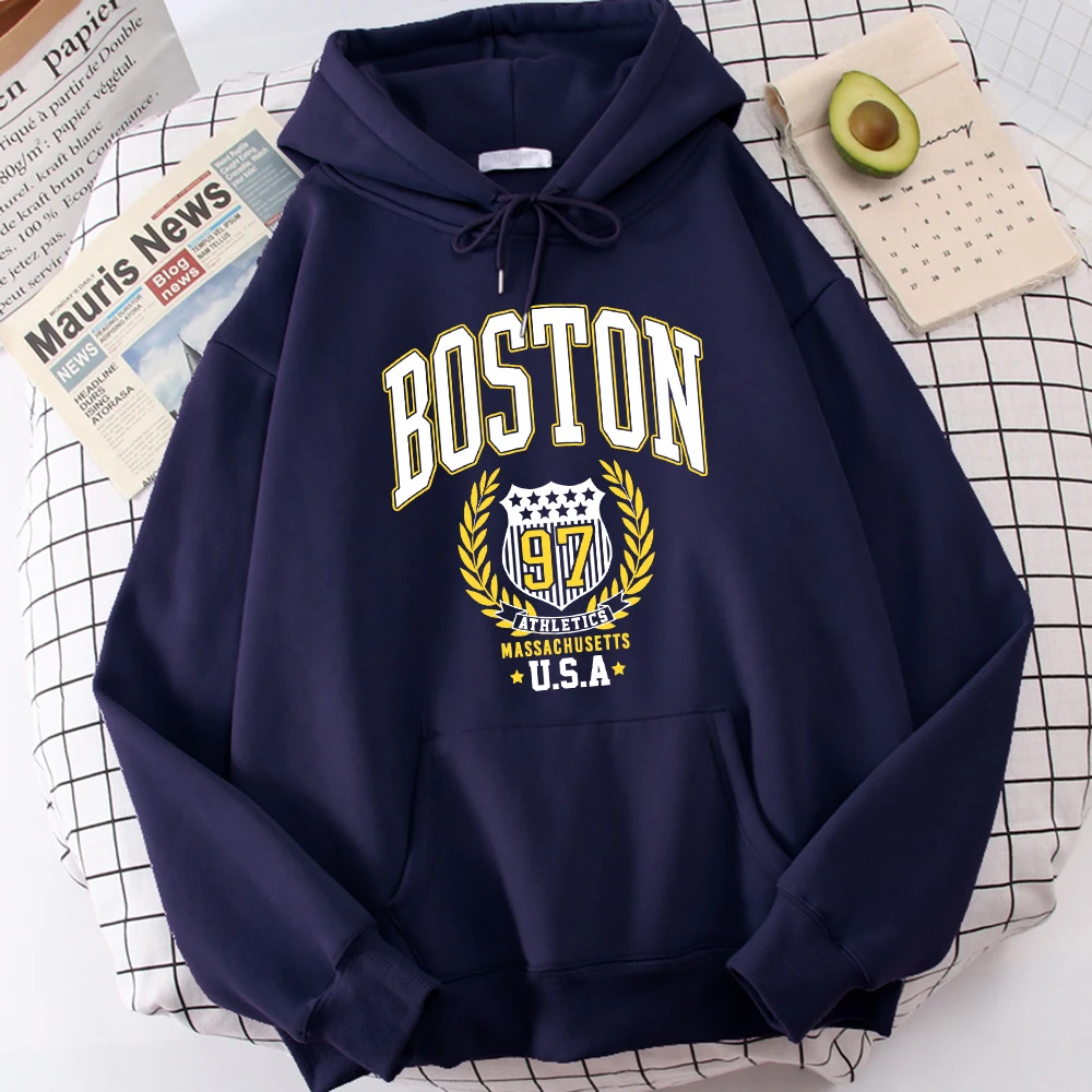 Boston City Letter Inha Hoodie Men'S Hipster High Quality Hooded Cartoons Casual Autumn Hoodies Harajuku Loose Warm Tops