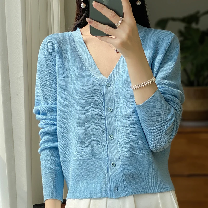 

Кардиган из вискозы свитера для женщин 2023 корейский стиль Топы с длинным рукавом весенняя женская одежда новая верхняя одежда трикотажная одежда Джемперы