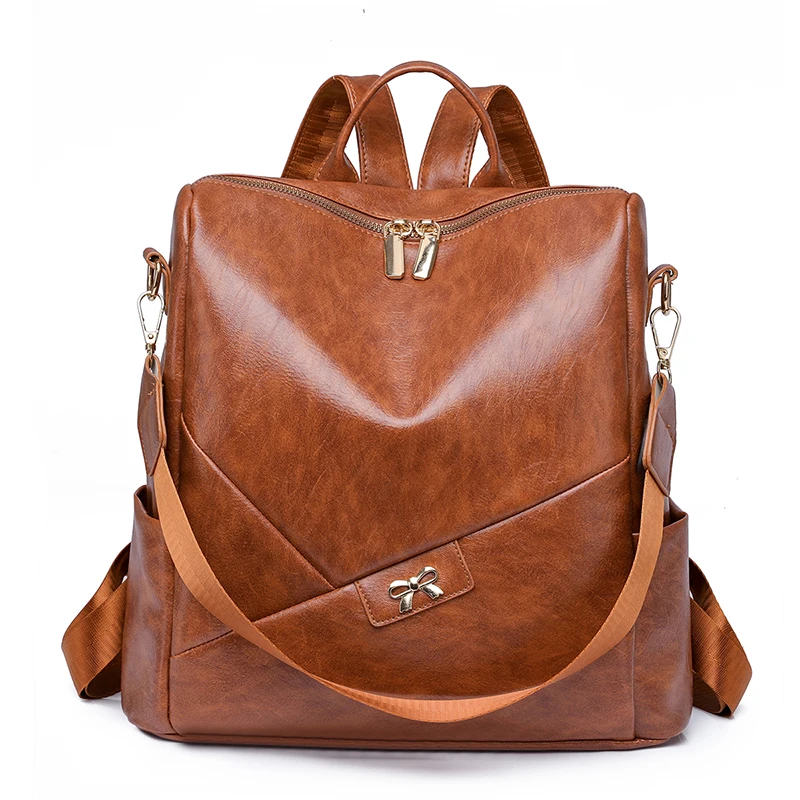 

Brown Travel Backpack Desinger Rucksacks Women Backpack Female Leather Bagpack for Girl Bow 2022 Ladies Sac A Dos School Bags