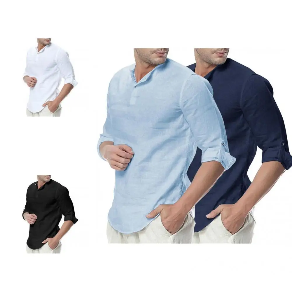 

Pullover Top Comfortable Men Shirt Long Breathable Men Top Shirt