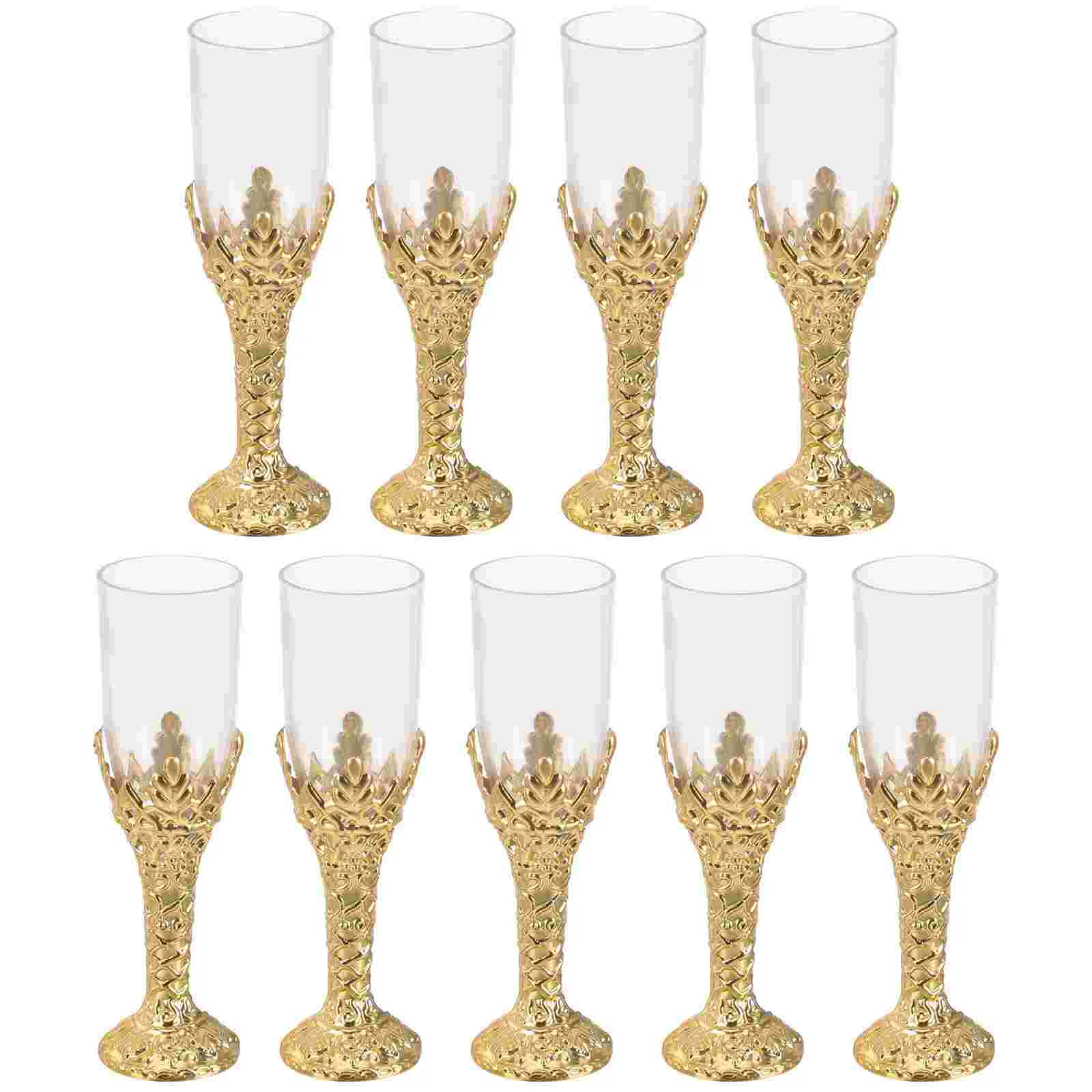 

12 Pcs Metal Trim Delicate Goblet Vintage European Cup Plastic Dinner Party