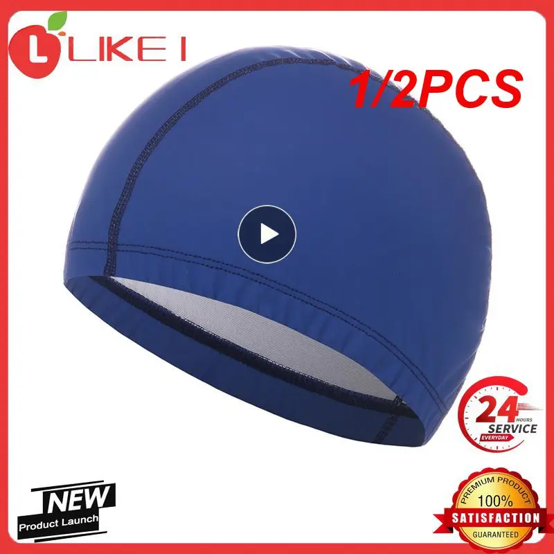 

1/2PCS Swimming Adult PU Waterproof Swim Pool Solid Color Elastic Ears Long Hair Diving Hat Bathing Free