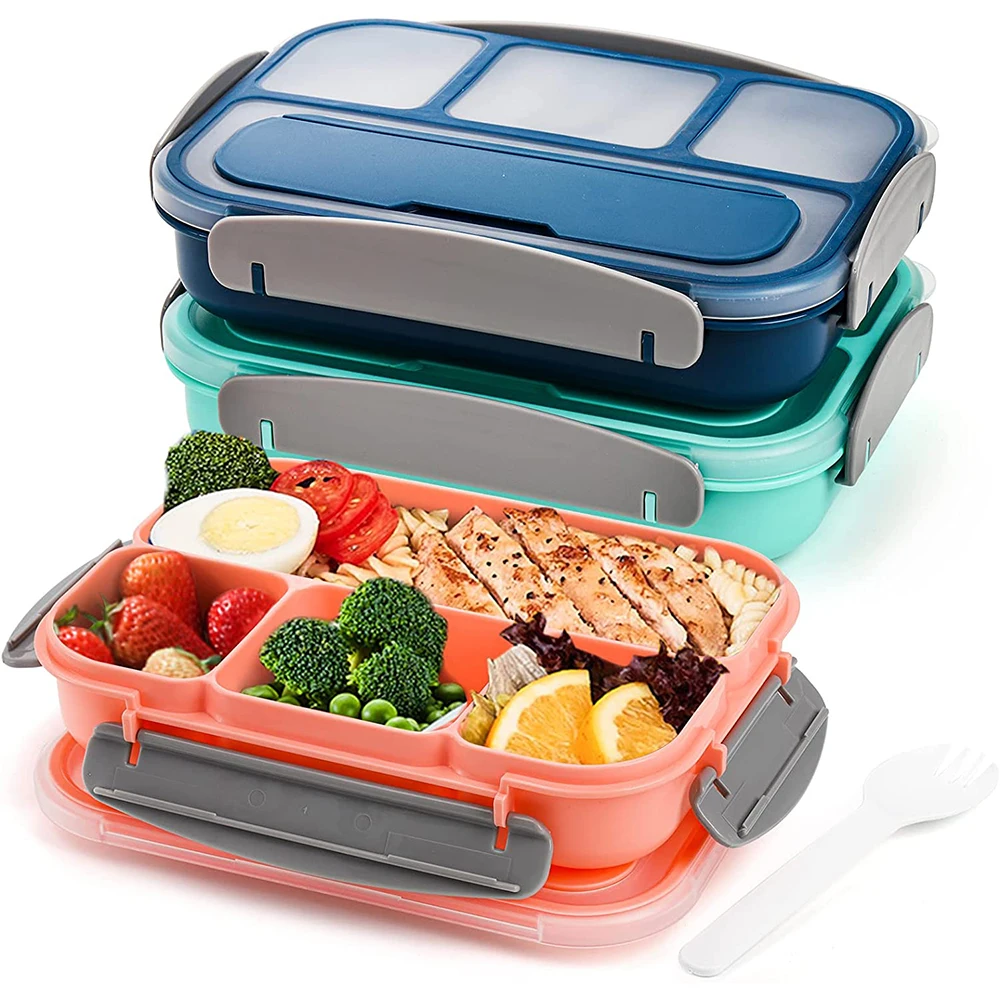 

3PCS Bento Box Adult Lunch Box Containers For Toddler Kids Adults 1300ml 4 Compartments Fork Leak-Proof Microwave Dishwasher Fre
