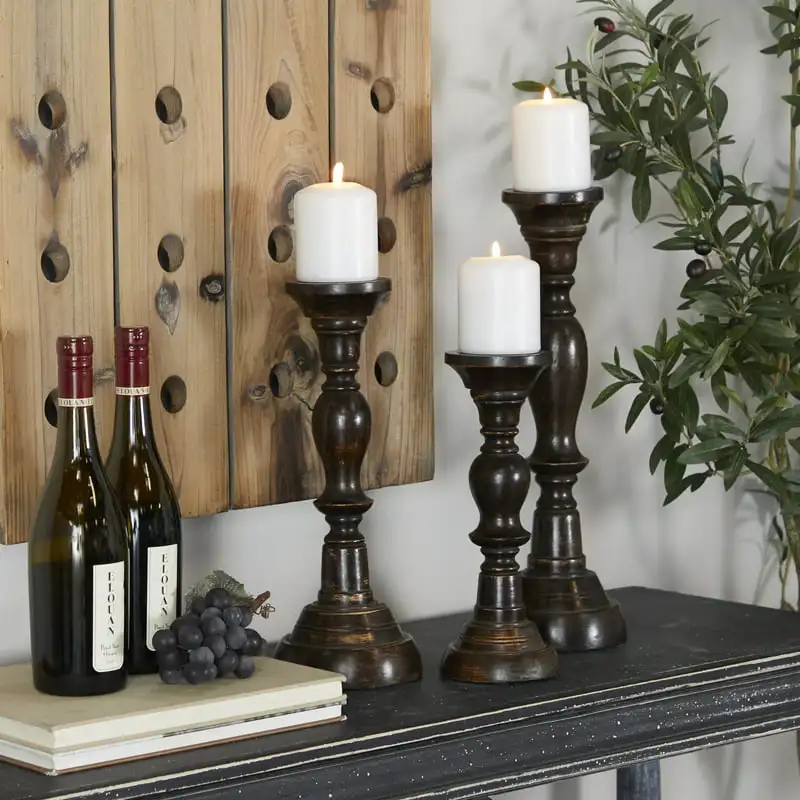 

3 Candle Black Mango Wood Candle Holder, Set of 3 Home Decoration Candle Holders for Home Wedding Table Decoration