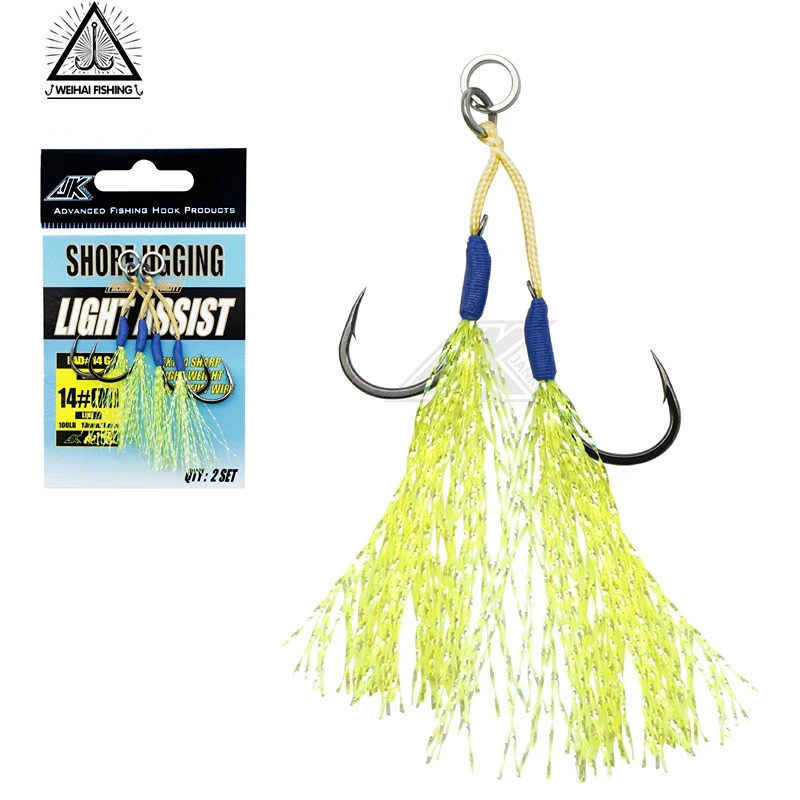 

WH Size 13 14 15 Micro Fishing Jig Hook Light Casting Fish Hooks 8 Strands Kevlar Line Jigging Assist Hook for Small Jig Shore