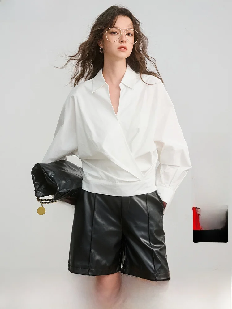 Базовый дом/Baijiahao 00% хлопок молодые ветровые рубашки с лацканами женские весенние