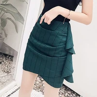 elegant fashion ruffles strip splicing mini skirt 2022 summer new commute all match high waist zipper asymmetrical bag hip skirt