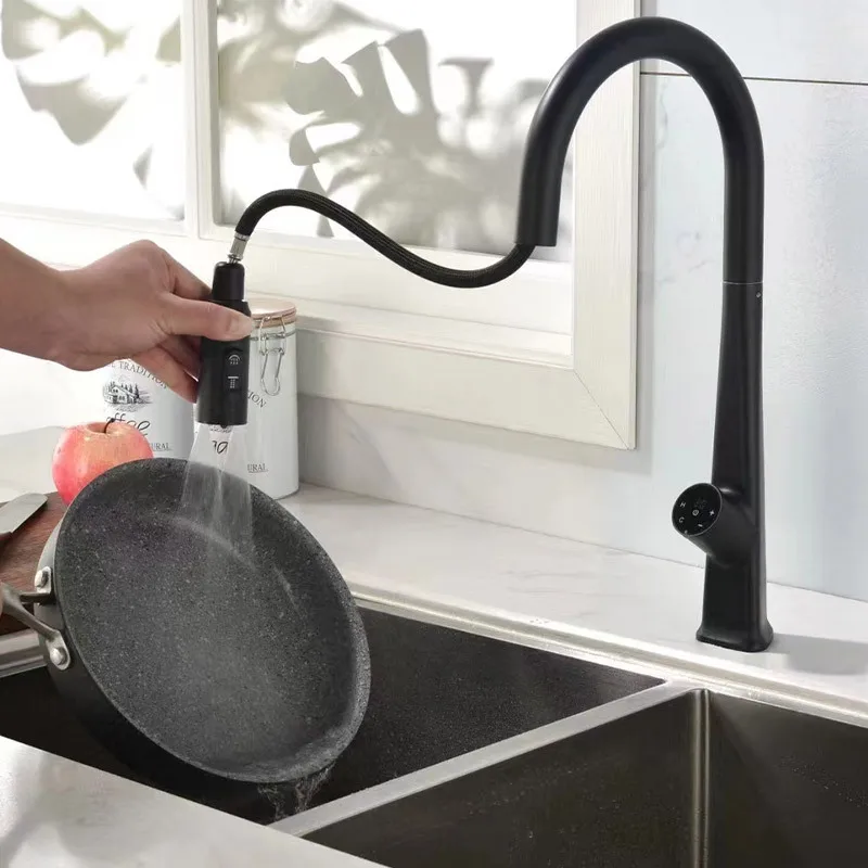 Матовый золотой умный сенсорный смеситель для кухни цифровой дисплей