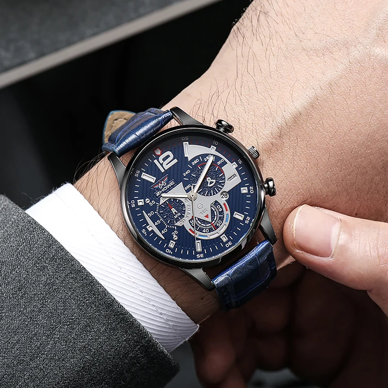 Fashion Blue 2022 Casual Calendar Leather Strap Watch for Men Sports Wristwatch Relogio Masculino reloj para hombre herren uhr