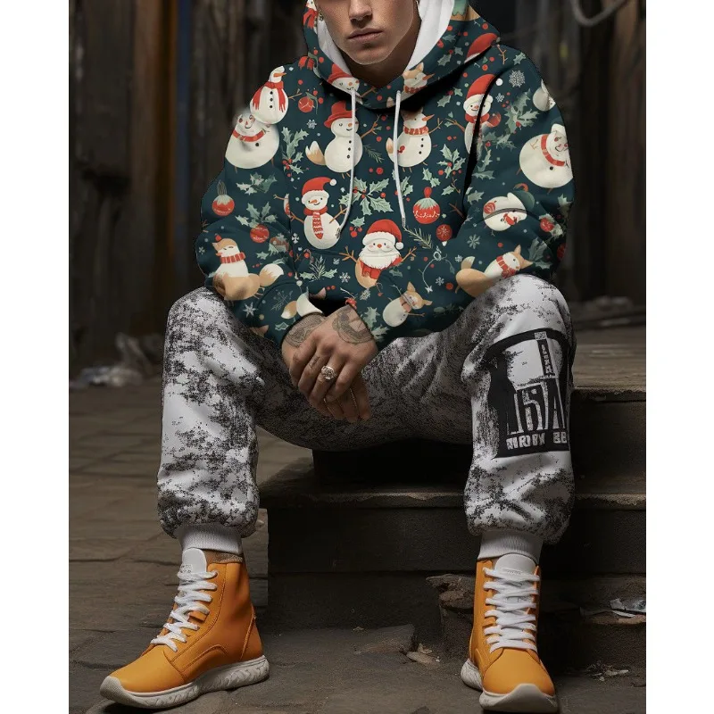 Новый рождественский пуловер с капюшоном 3D принтом для мужчин и уличная куртка