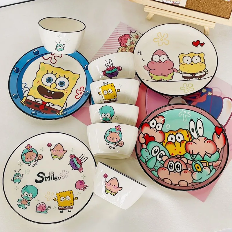 

Kawaii Spongebobed Tableware Cute Patrickstared Cartoon Anime Ceramic Plate Bowl Tableware Toys for Girls Gifts