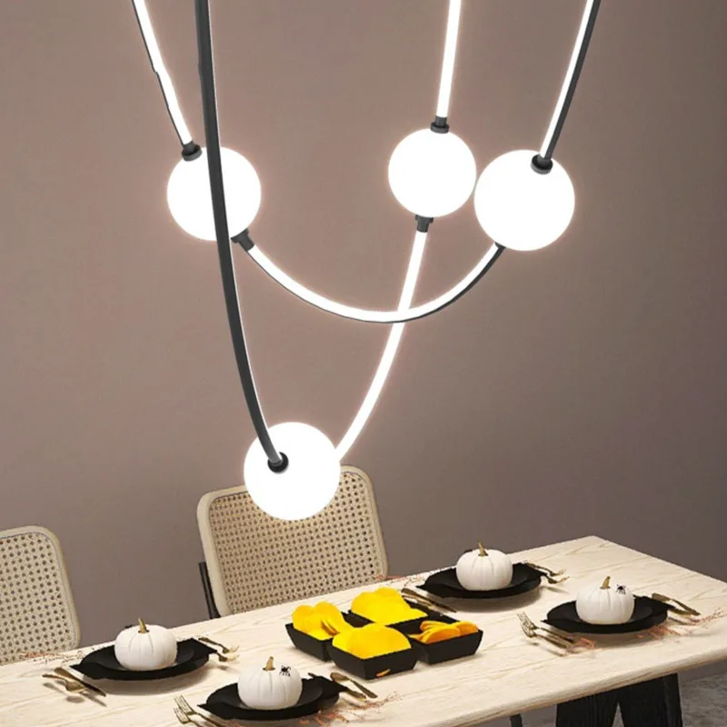 

Nordic Arc Line Pendant Light For Living Room Restaurant Villa Stairwell Personality Acrylic Hanging Light Magic Bean Line Lamp