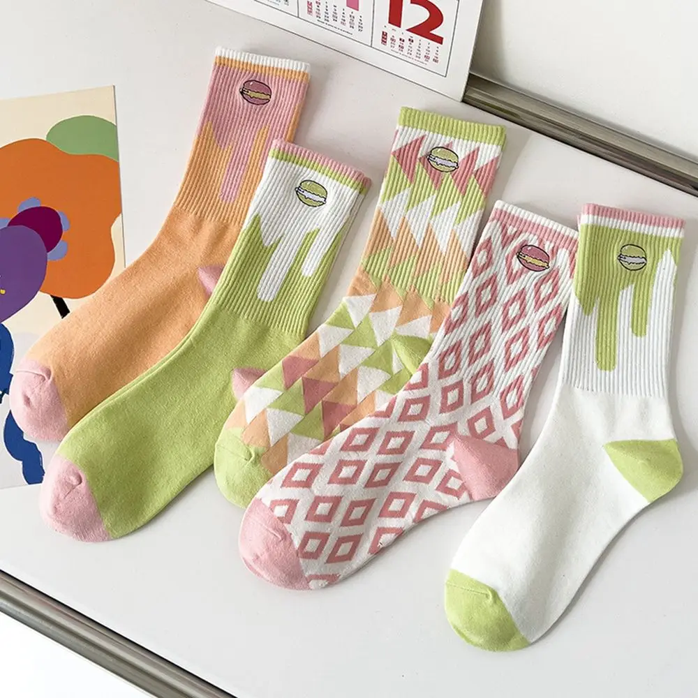 

New Socks Women's Spring And Summer Fresh Tube Socks Ins Tide Candy Color Embroidery Biscuit Printing Casual Cotton All-match