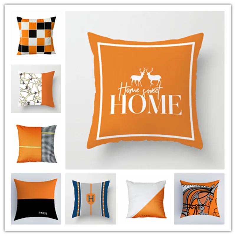 

45X45CM Nordic Pillowcase Living Room Home Decoration Geometric Letter Cushion Cover Simple Ins Horse Animal Orange Pillow Case