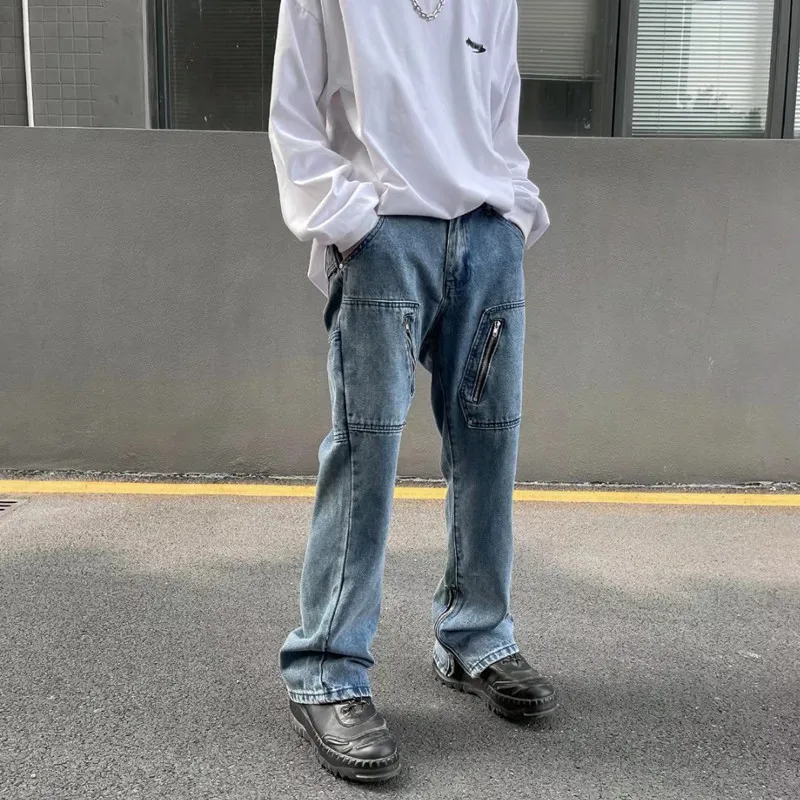 2022 New Arrivals Pocket Ankle Zipper Vintage Men Baggy Jeans Trousers Hip Hop Straight Casual Women Denim Pants Pantaloni Uomo