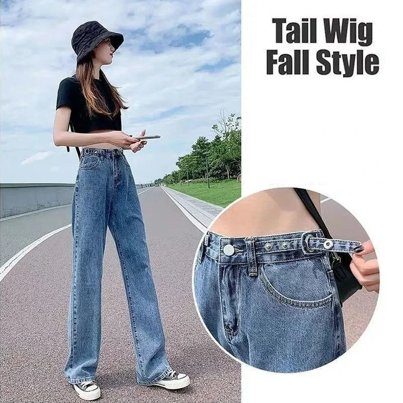 

Женские джинсы с широкими штанинами на осень и зиму, черные прямые джинсовые брюки с напуском и высокой талией, Повседневная осенняя одежда в стиле High Street