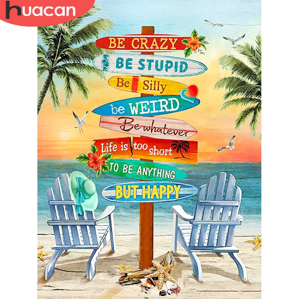 

HUACAN Seaside Diamond Painting 5d Full New Beach Pictures Of Rhinestones Embroidery Cross Stitch Landscape Mosaic Wall Art