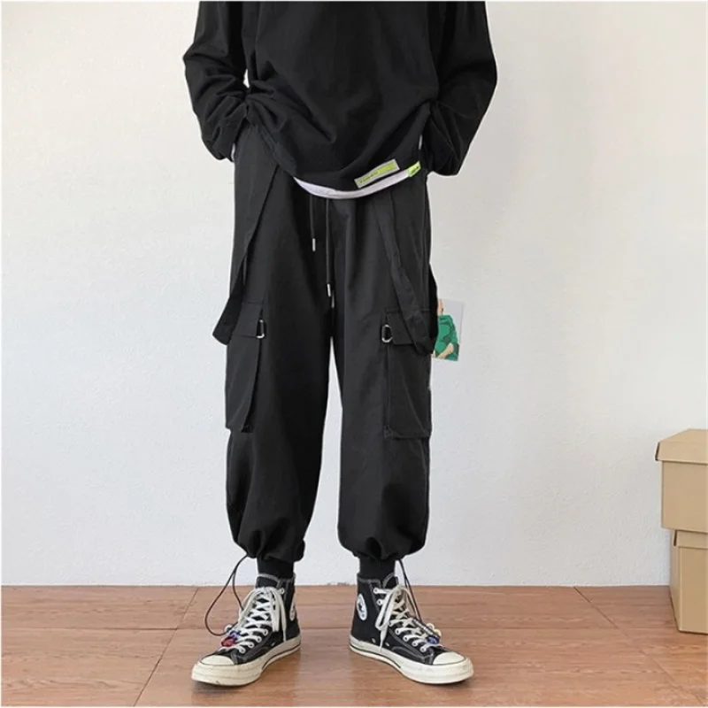 

DEEPTOWN Techwear Cargo Pants Men Black Jogger Streetwear Hip Hop Trousers Male Korean Casual Fashion Loose Ribbons Pocket