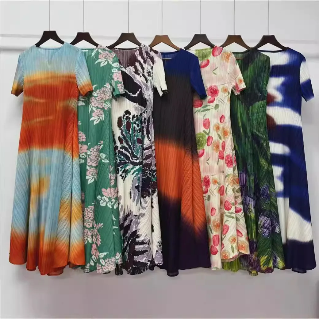 Летнее модное платье миаке с градиентом новая плиссированная облегающая и