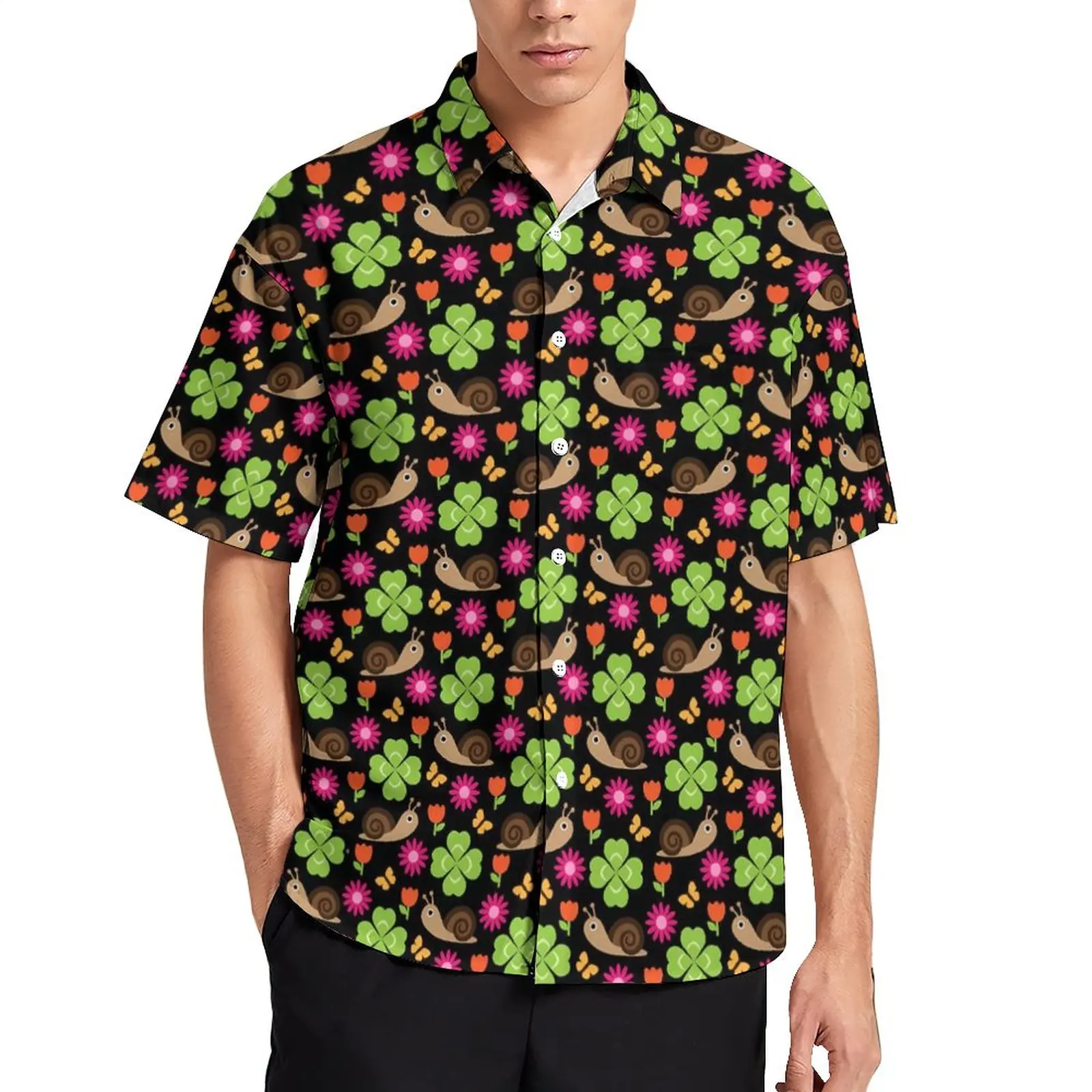 

Рубашка мужская свободного покроя, милая повседневная с принтом улитки, с коротким рукавом, в гавайском стиле, для отпуска, модная блузка оверсайз