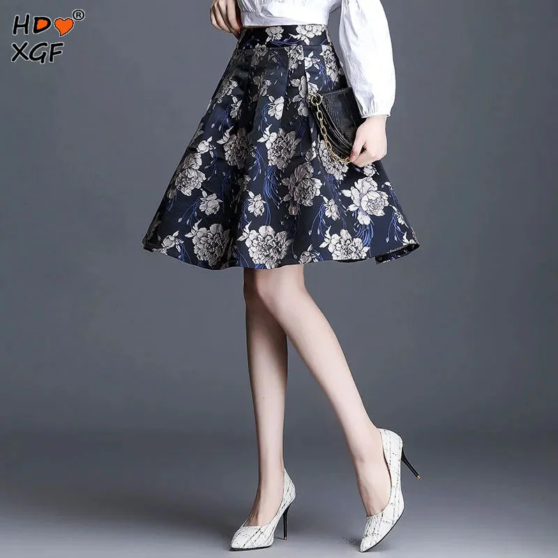 

Elegant Vintage Floral Printed High Waist Knee Skirts 2023 Summer New Women's Clothing Korean A-line Folds Fashion Skirts Female