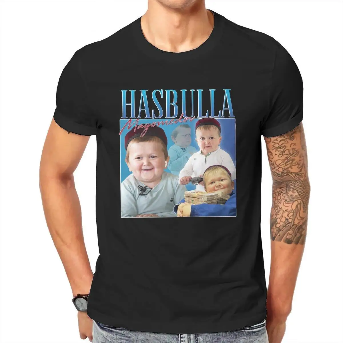 Men's T-Shirt Funny Hasbulla  Vintage 100% Cotton Tees Short Sleeve Russia Khabib Blogger T Shirts Round Neck Clothing Printed