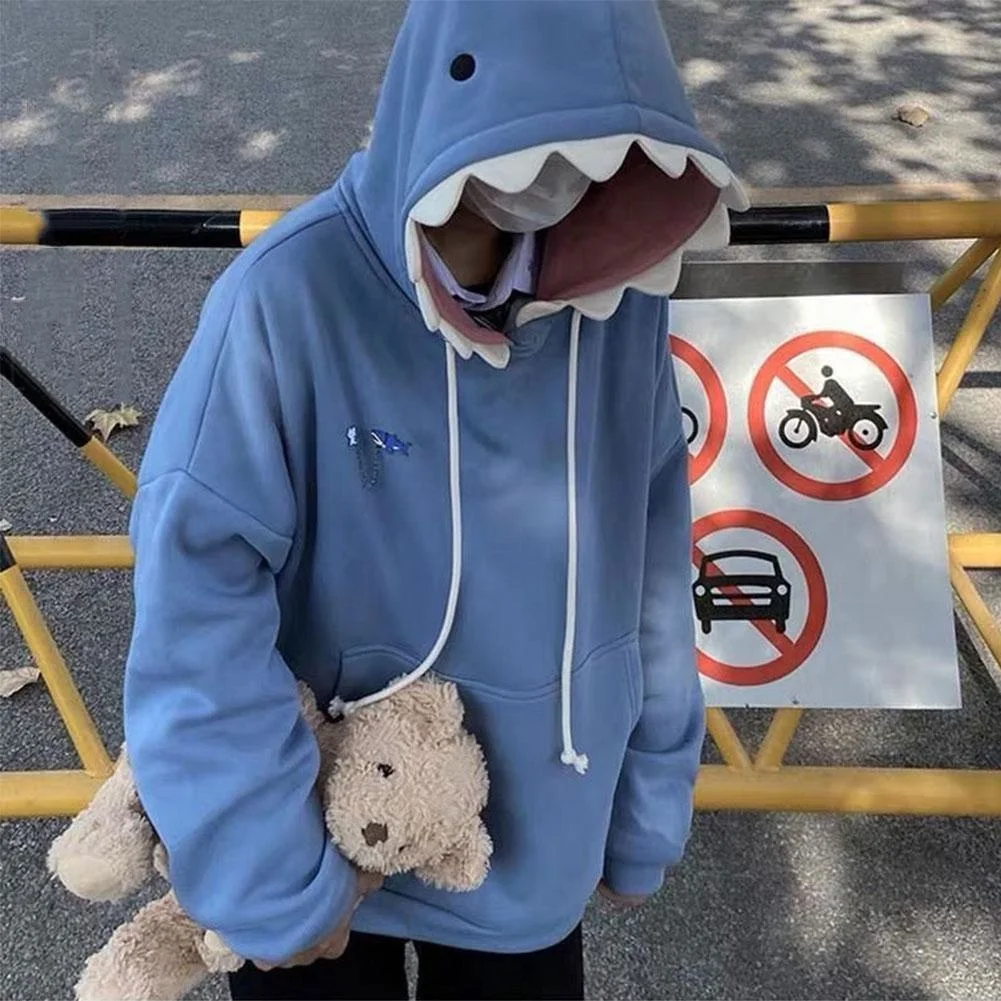 

ny Shark Patchwork Hoodies Man Autumn Kawaii Sweatshirt 2023 Casual Long Sleeve Pullover School Couple Clothes New