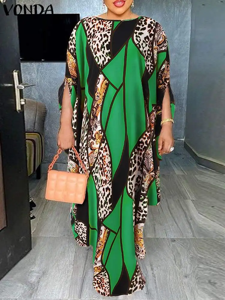 

Summer Women Printed Dress 2022 VONDA Bohemian 3/4 Sleeve Vintage Printed Holiday Maxi Dresses Elegant Party Sundress Femme 4#