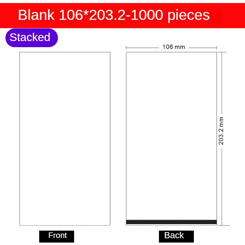 

Blank Thermal Label Printing Paper Fan-fold 106mm X 202mm (Width / Length) for 4inch Zebra Labelled 1000 Sheets