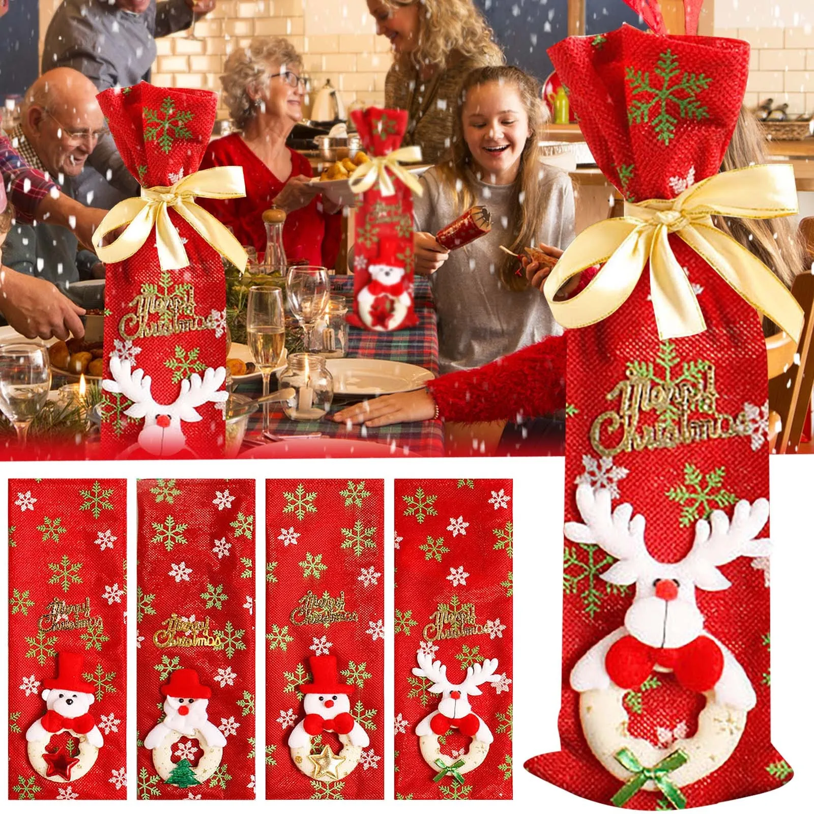 Christmas Wine Bottle Sets Christmas Ornaments Red Wine Bags Hotel Restaurant Holiday Dress Extra Large Wine Glasses with Stem
