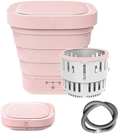 

Portable Bucket Washer Foldable Washing Machine with Soft Spin Dry and Drainage Pipe Pink (English User manual and button labels