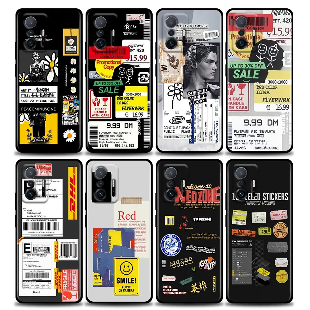 

Phone Case for Xiaomi Mi 11i 12 12X 11 11X 11T Case Poco X3 NFC M3 Pro F3 GT M4 Silicone Cover Retro Bar Code Label