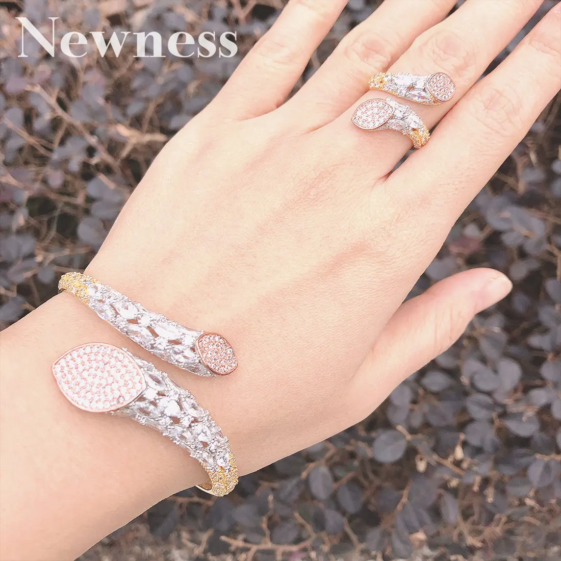 

Newness Luxury Brand Super AAA Cubic Zirconia Copper Bangle Ring Set Dress Engagement Party Wedding Bridal Jewelry For Women