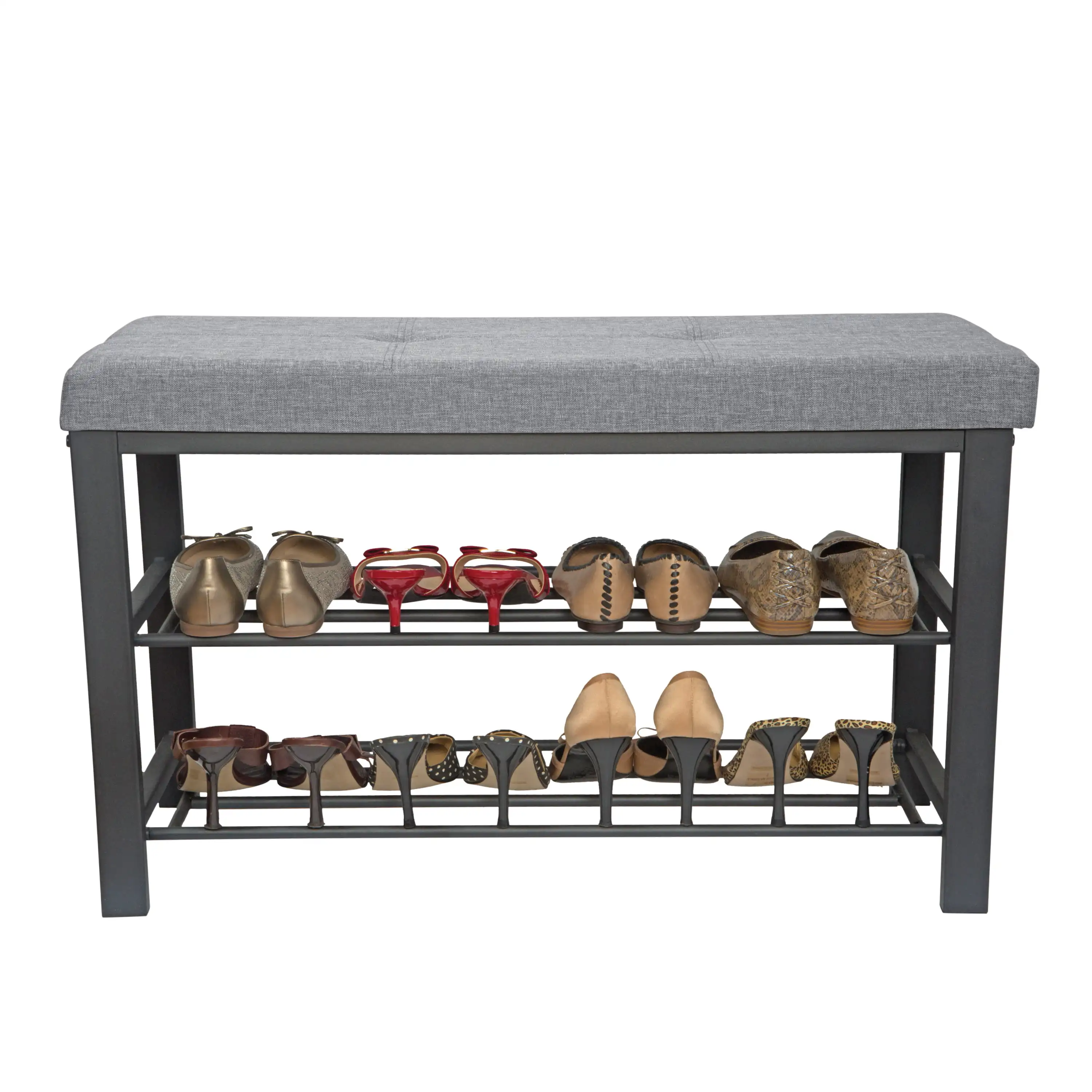 

Shoe Storage Racks Simplify Entryway Bench with 2 Tier Shoe Storage In Grey