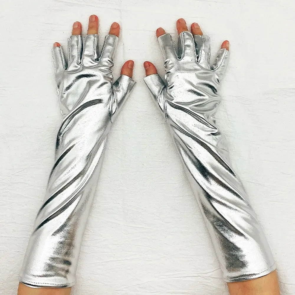 

Sexy Patent Leather Gloves Solid Color Fingerless Mittens Cosplay Gloves New Slim Faux Pu Leather Elasticity Personality Gloves