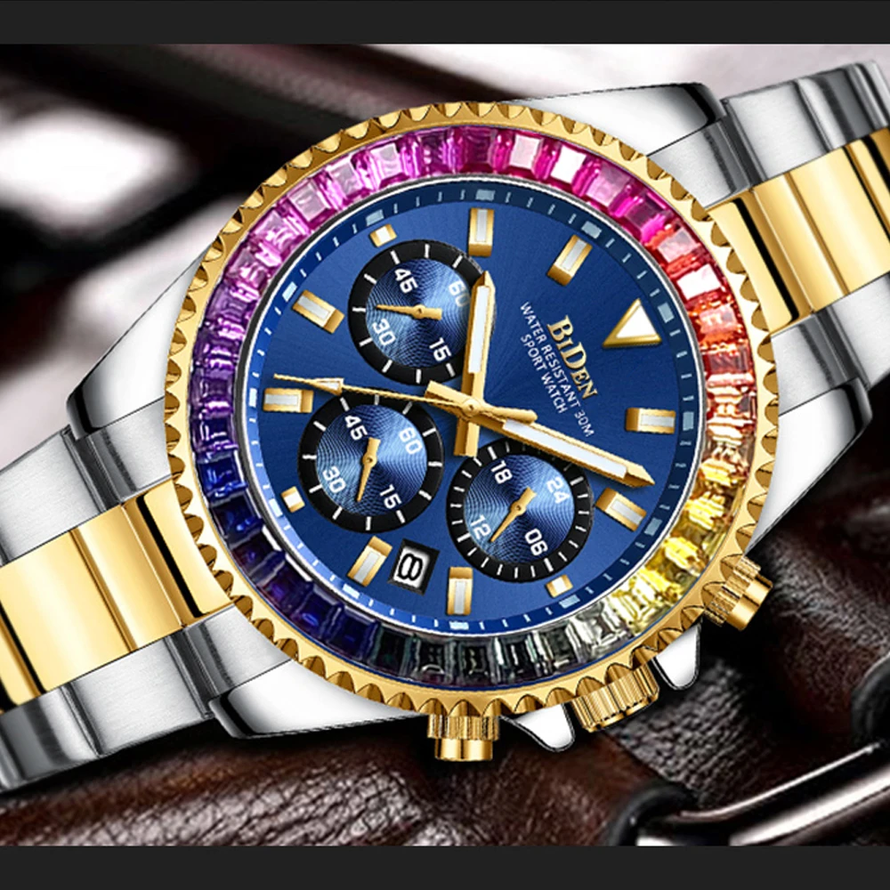 

New Multifunction Mens Watches Luxury With Diamond Waterproof Full 316L Stainless Steel Quartz Watch Top Chronograph AAA Clocks